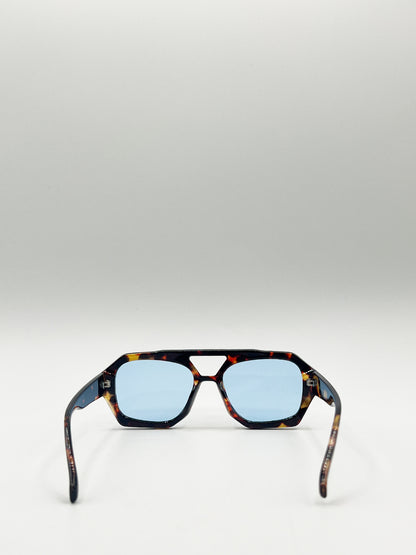 Tortoiseshell Navigator Sunglasses with Blue Lenses