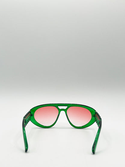 Chunky Aviator Sunglasses in Bright Green