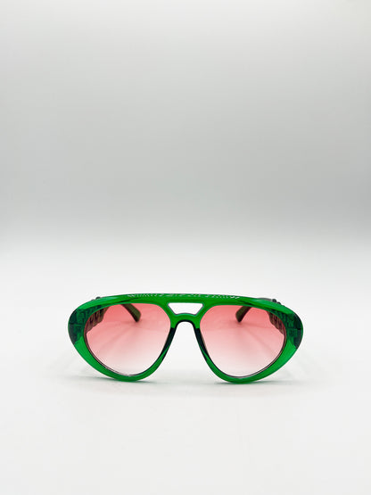 Chunky Aviator Sunglasses in Bright Green