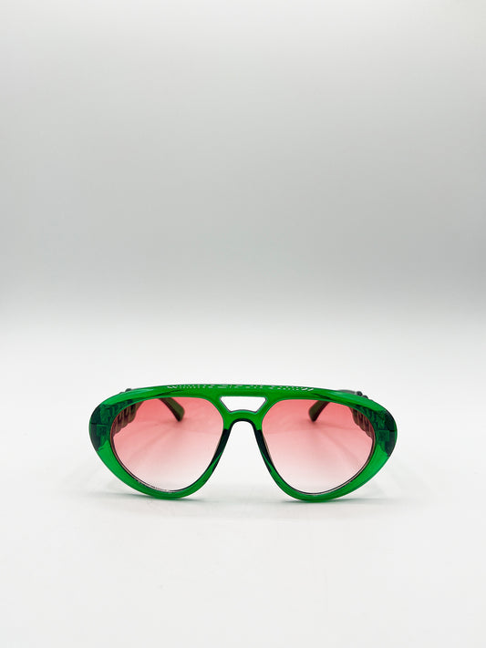 Chunky Aviator Sunglasses in Bright Green