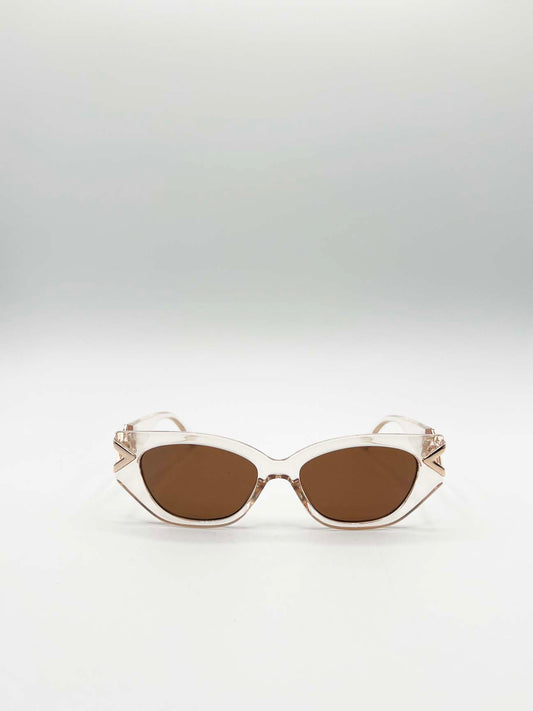 Cat-Eye Diamond Infinity Sunglasses in Clear Beige