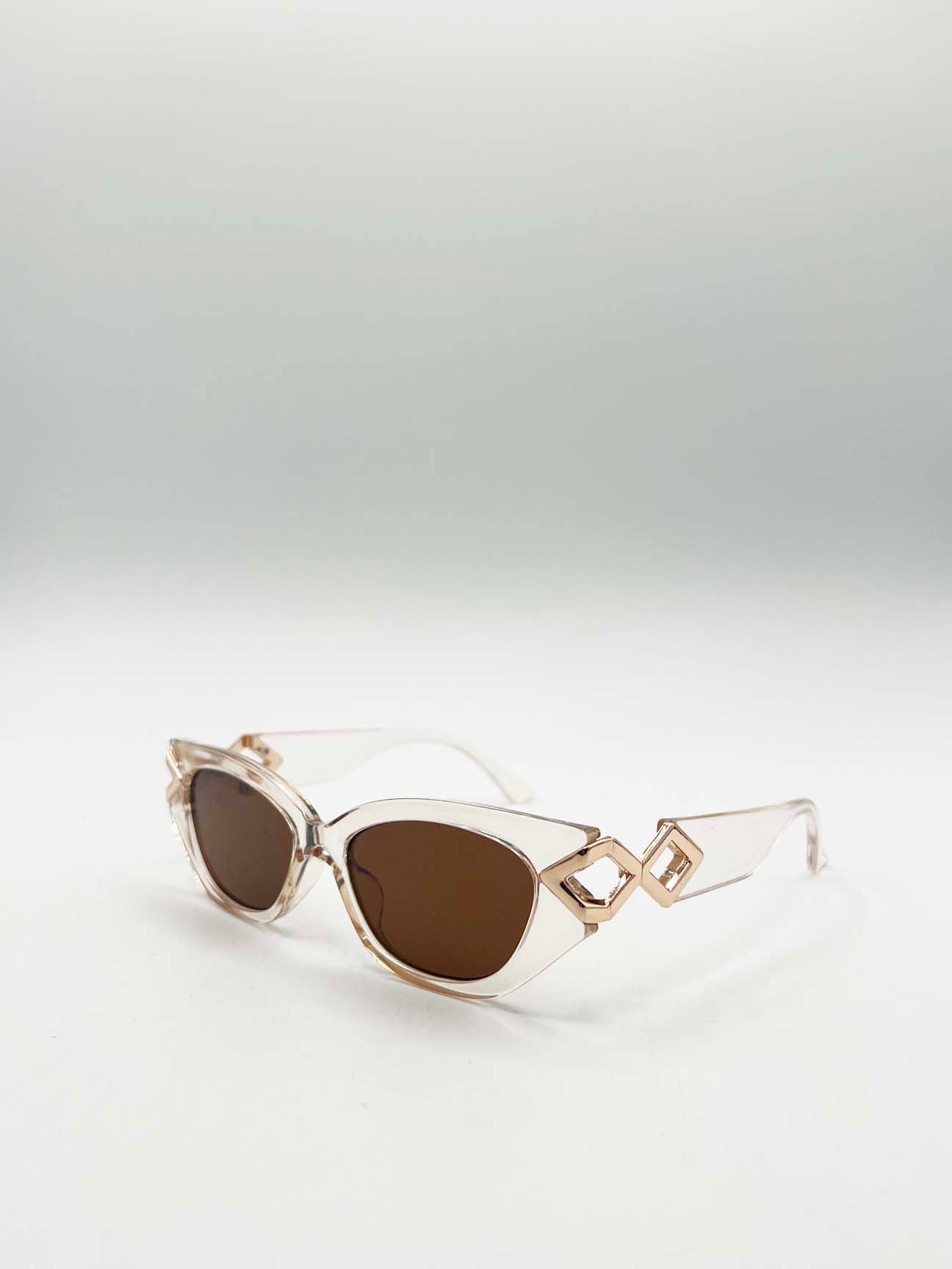 Cat-Eye Diamond Infinity Sunglasses in Clear Beige