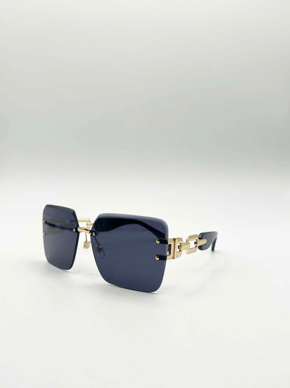 Rimless Oversized Square Sunglassses in Black Gold