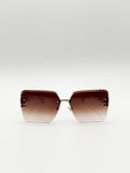 Rimless Oversized Square Sunglassses in White Gold