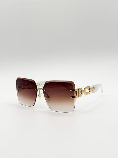 Rimless Oversized Square Sunglassses in White Gold