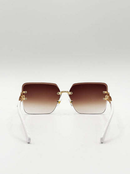 Rimless Oversized Square Sunglassses in White Gold