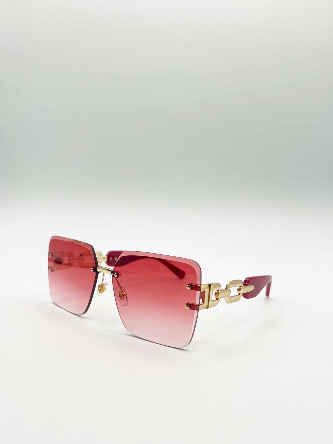 Rimless Oversized Square Sunglassses in Red Gold