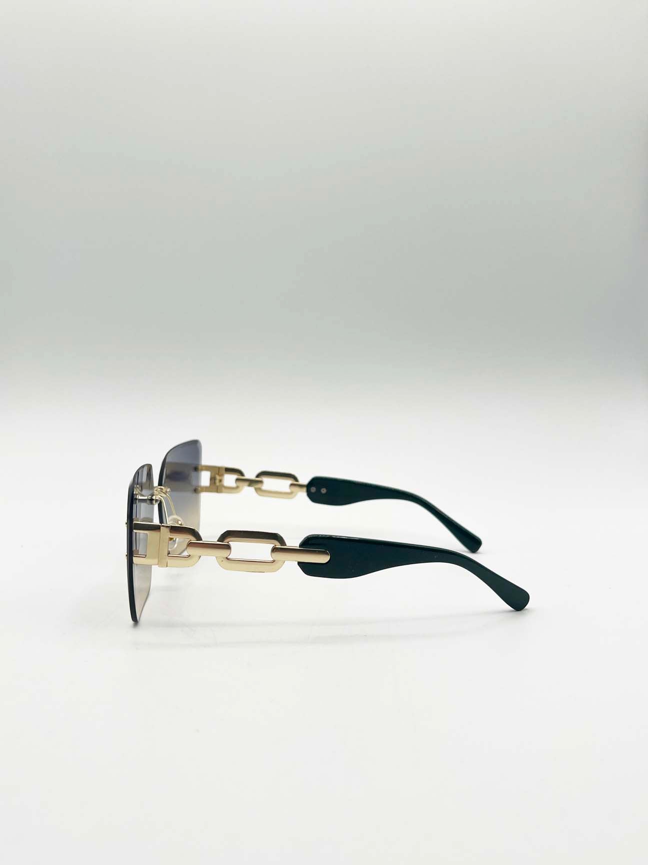 Rimless Oversized Square Sunglassses in Navy Gold