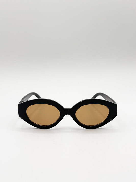 Retro Small Oval Sunglasses Black Brown