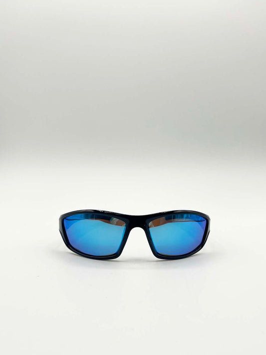 Thin Racer Sunglasses in Black Blue Lense