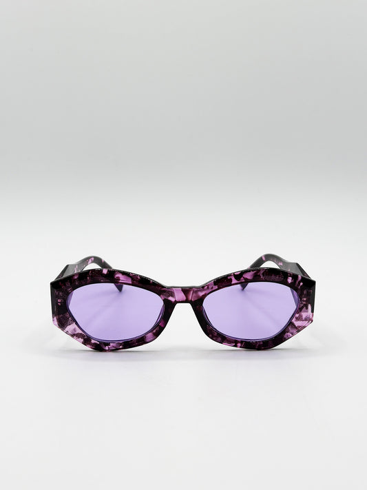 Retro Polygonal Cat-Eye Sunglasses in Purple