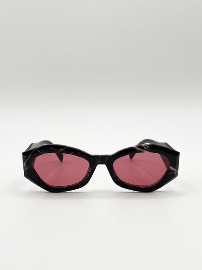 Retro Polygonal Cat-Eye Sunglasses in Red