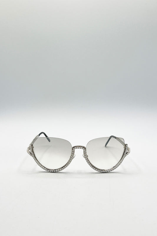 Upper Rimless Pearl Sunglasses in Silver Grey