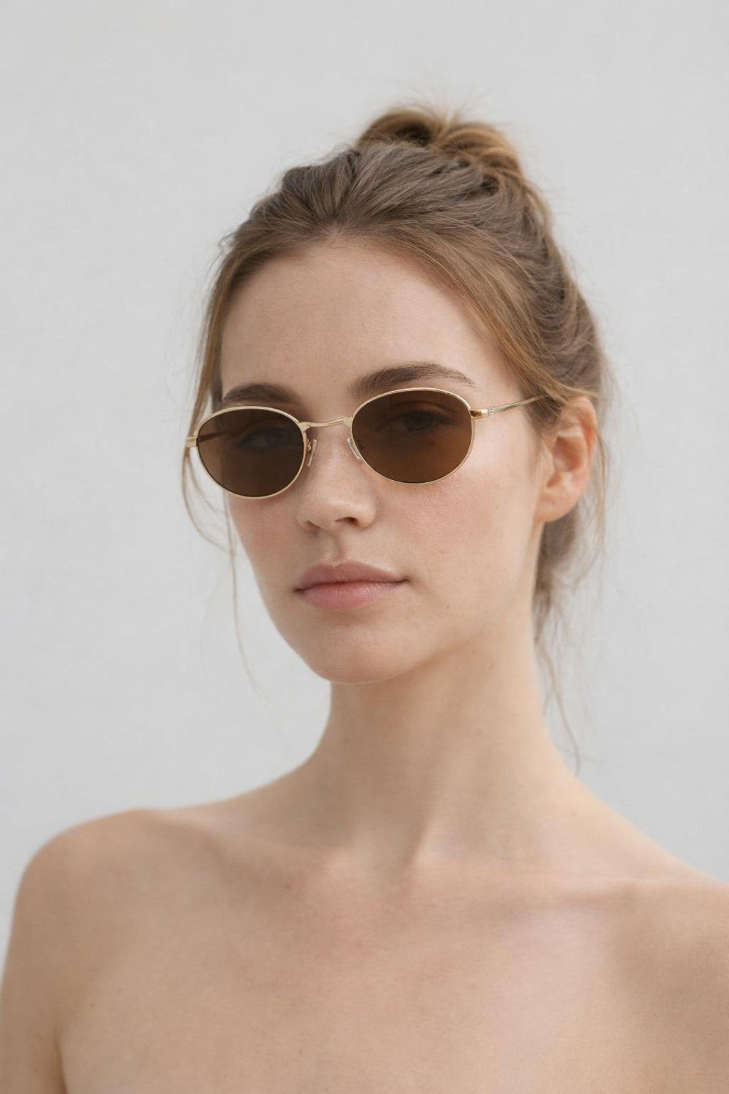 Oval Shape Retro Sunglasses In Gold