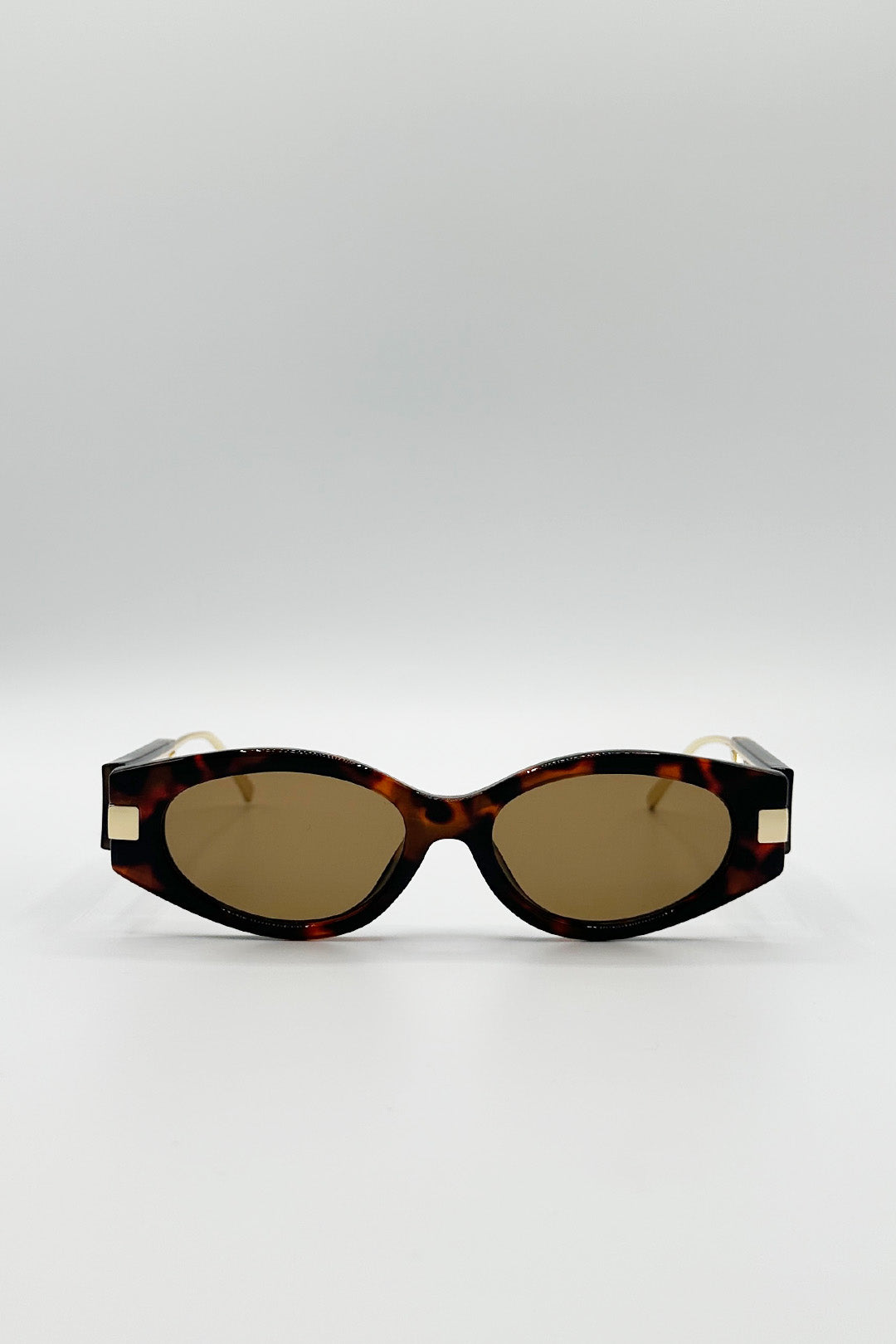 Oval Metal Detail Sunglasses In Tortoiseshell
