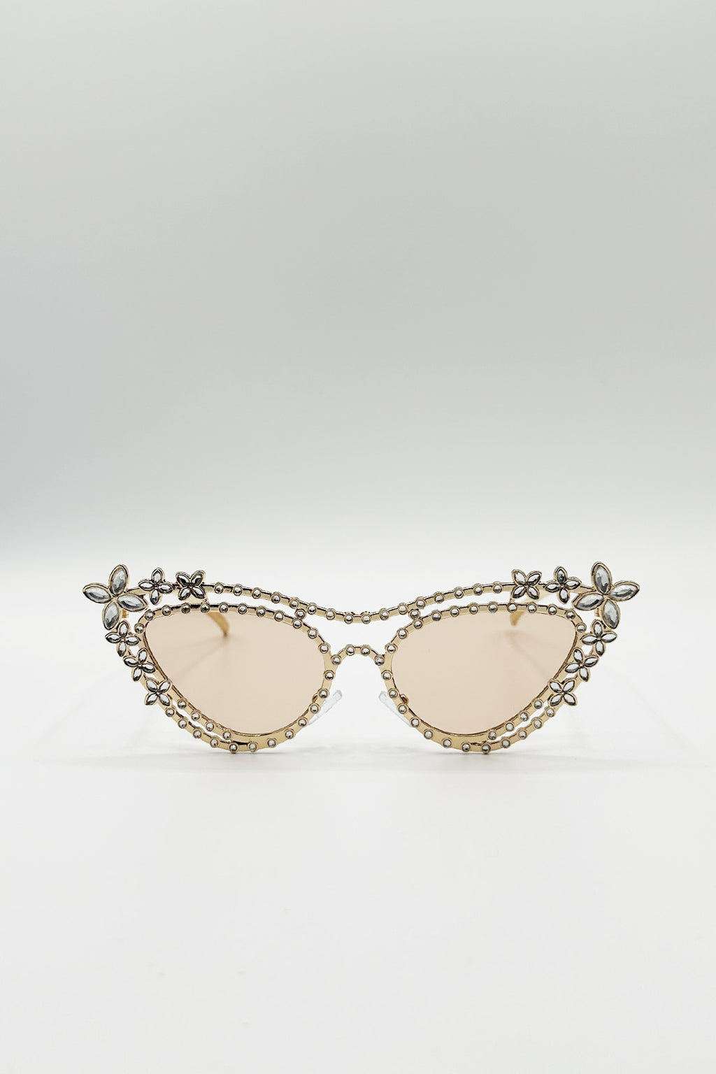 Diamante Cat Eye Sunglasses In Champagne