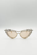 Diamante Cat Eye Sunglasses In Champagne