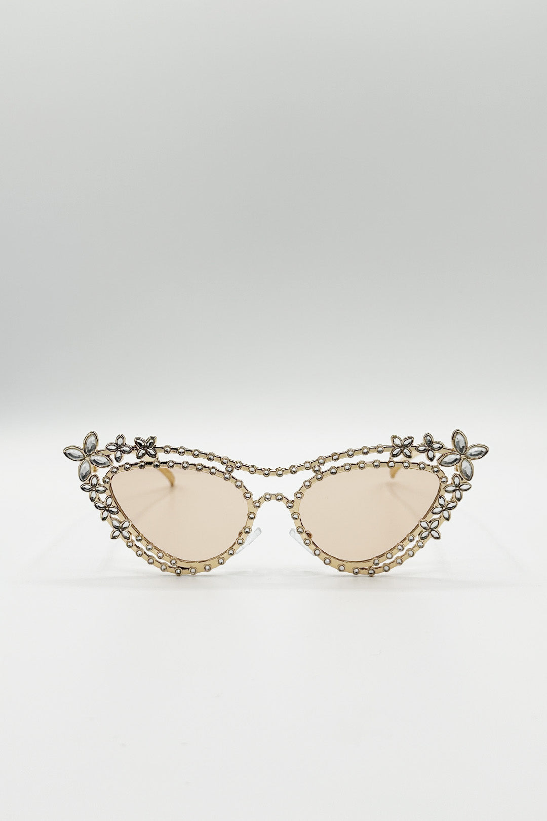 Diamante Cat Eye Sunglasses In Champagne
