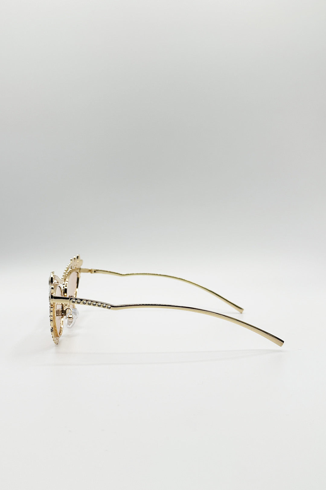 Diamante Cat Eye Sunglasses In Champagne