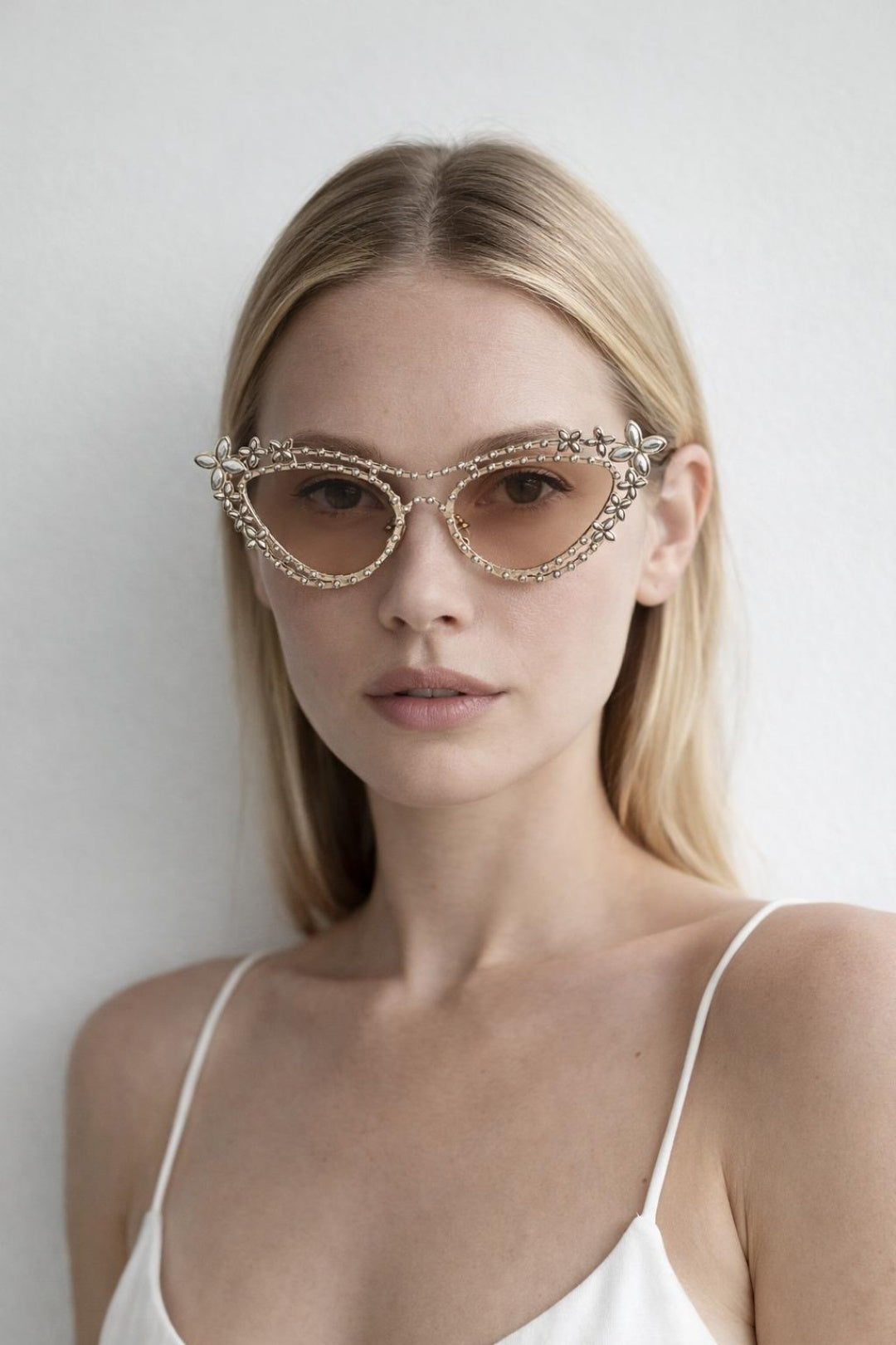 Diamante Cat Eye Sunglasses In Champagne