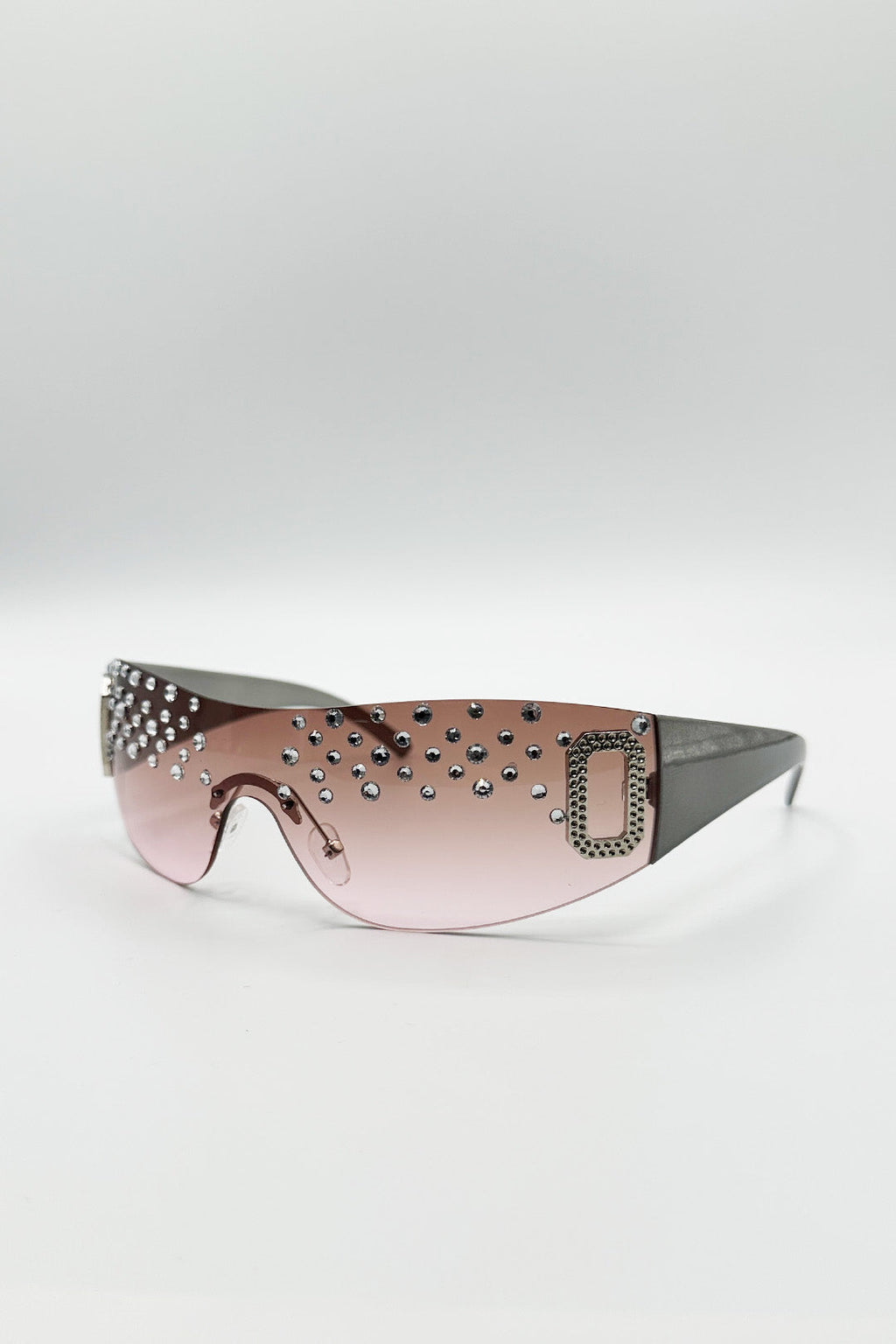 Racer Diamante Sunglasses In Pink