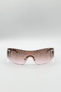Racer Diamante Sunglasses In Pink
