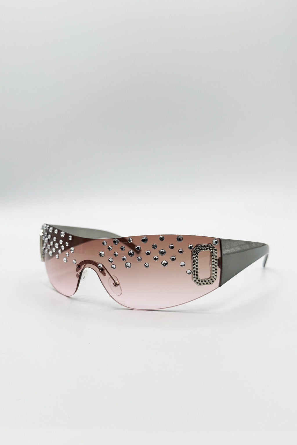 Racer Diamante Sunglasses In Pink