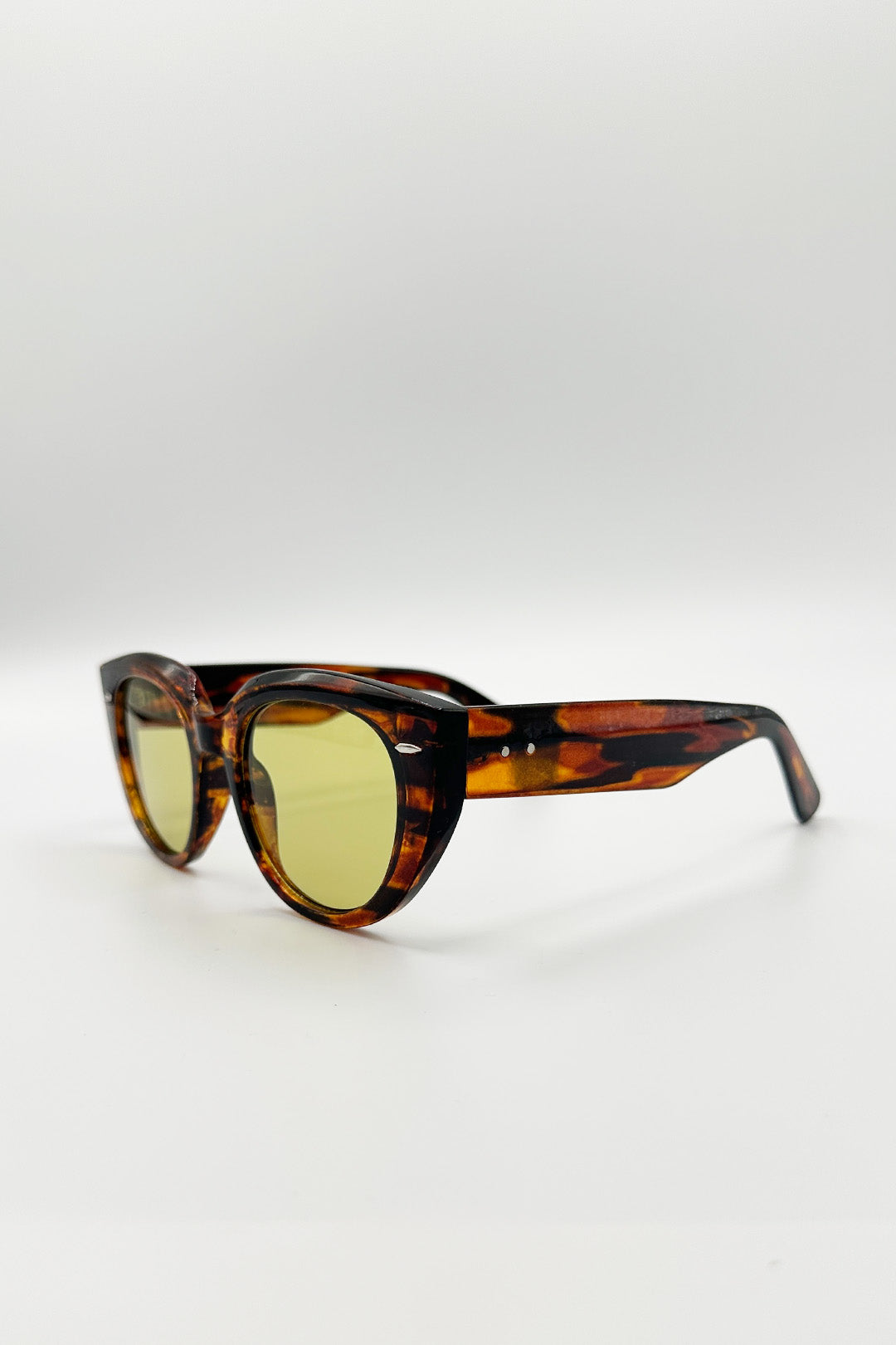 Round Stripe Cat Eye Sunglasses In Brown Yellow