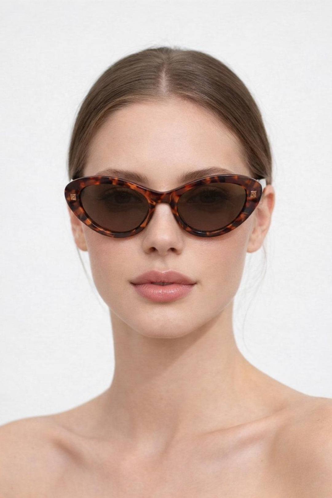 Cat Eye Metal Side Detail Sunglasses In Tortoiseshell