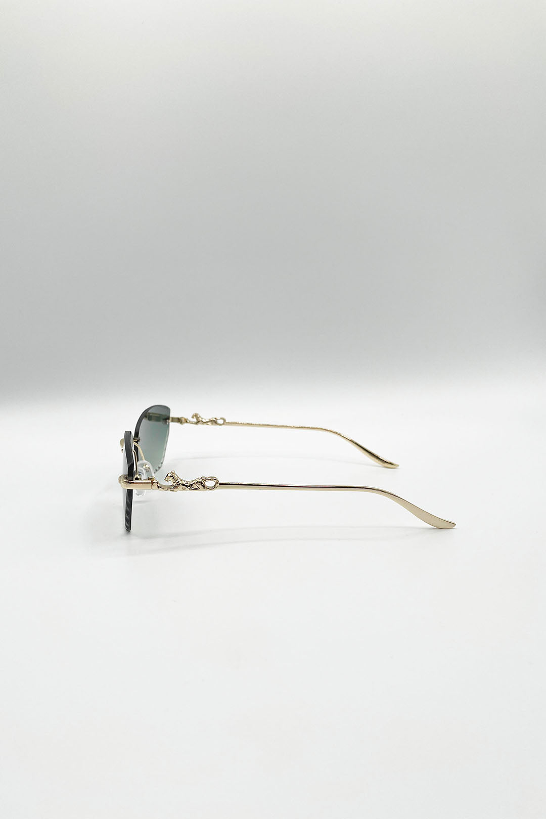 Cat Eye Rimless Sunglasses In Green