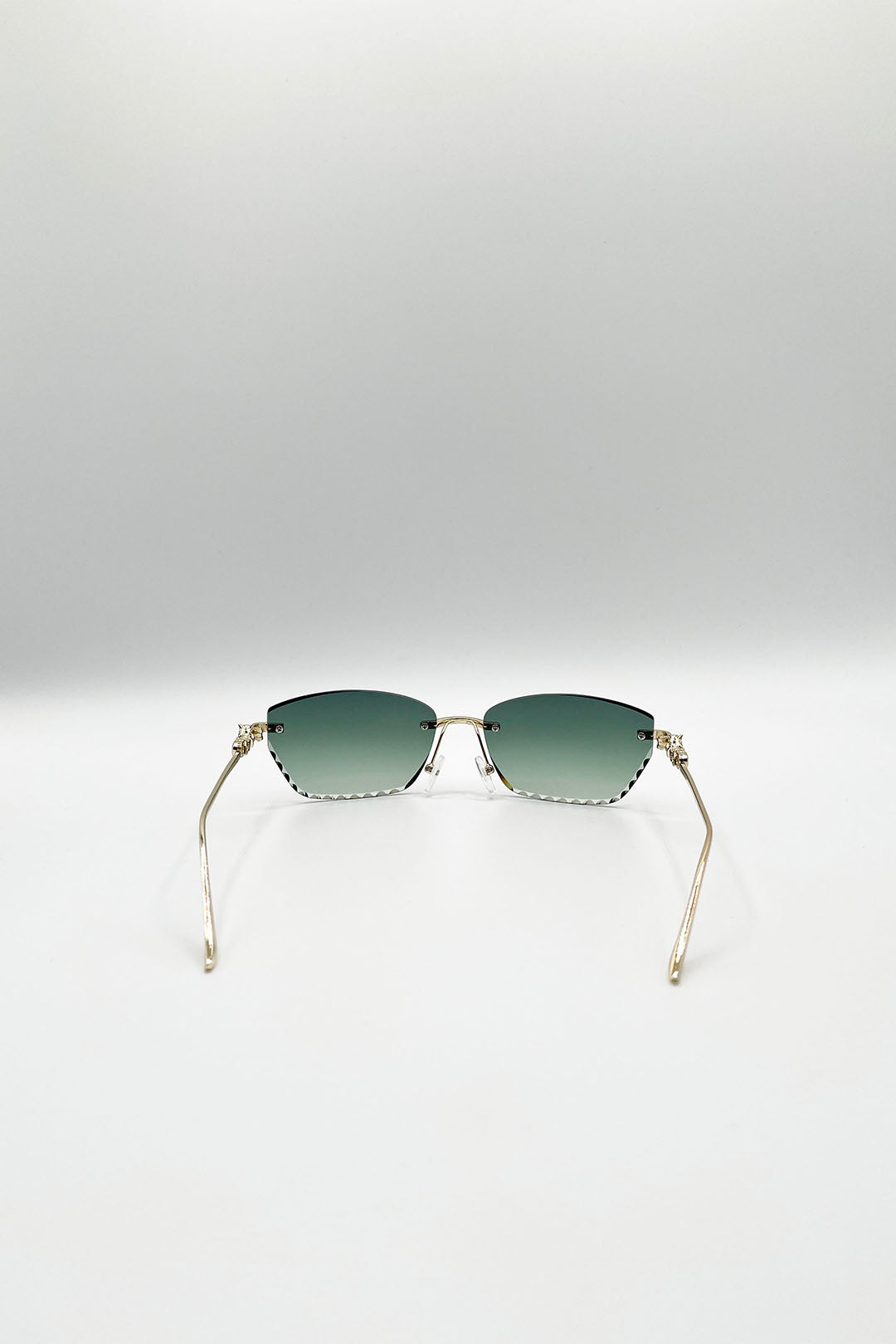 Cat Eye Rimless Sunglasses In Green