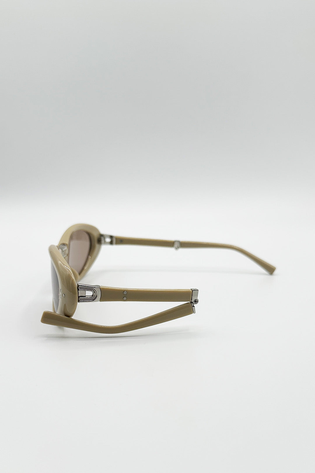 Oval Foldable Sunglasses In Beige
