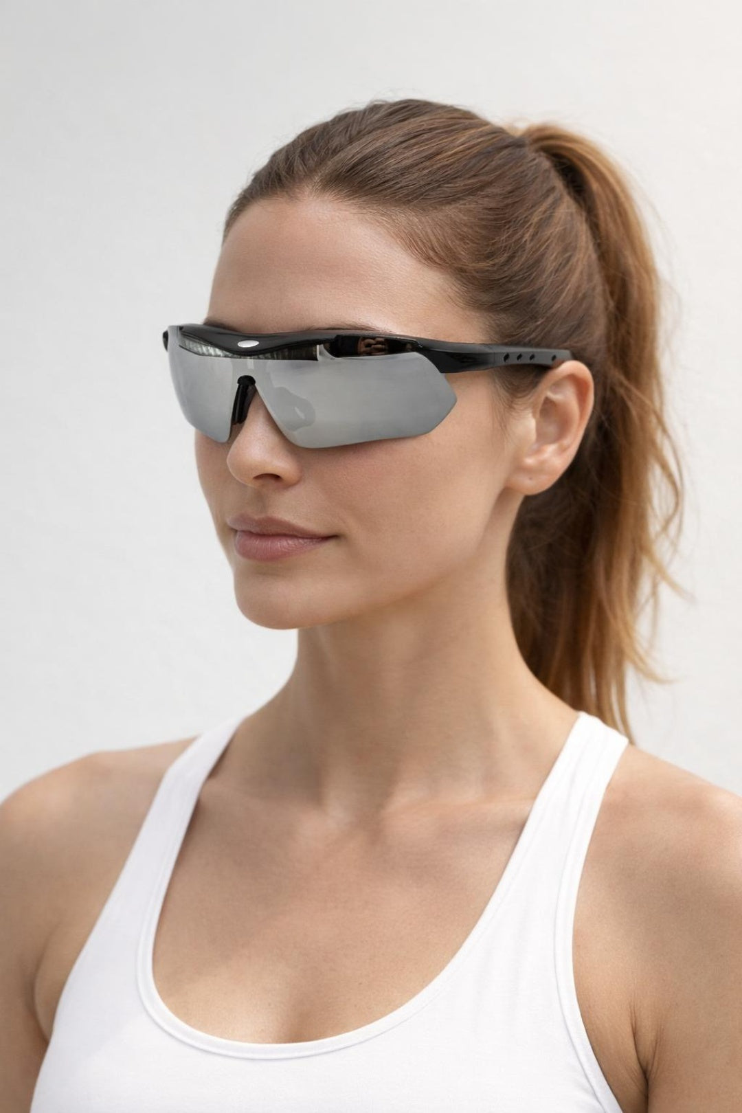 Outdoor Sports Racer Sunglasses in Black Silver Mirror