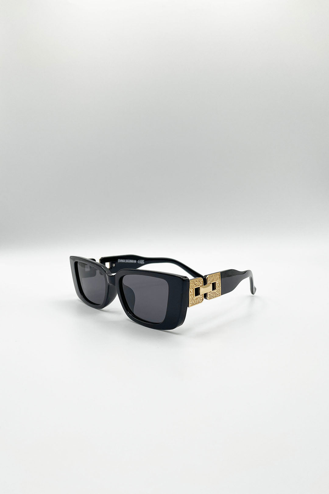 Rectangle Cateye Side Detail Sunglasses In Black/Gold