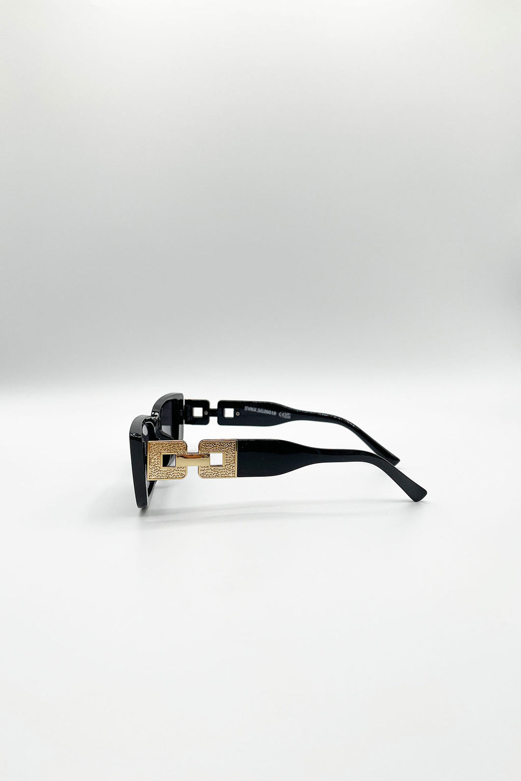 Rectangle Cateye Side Detail Sunglasses In Black/Gold