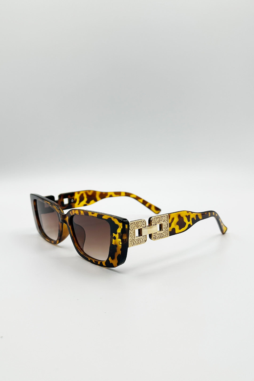 Rectangle Cateye Side Detail Sunglasses In Leopard