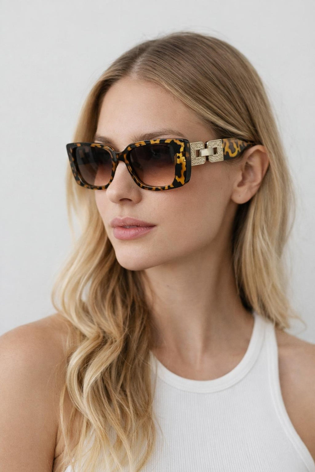 Rectangle Cateye Side Detail Sunglasses In Leopard