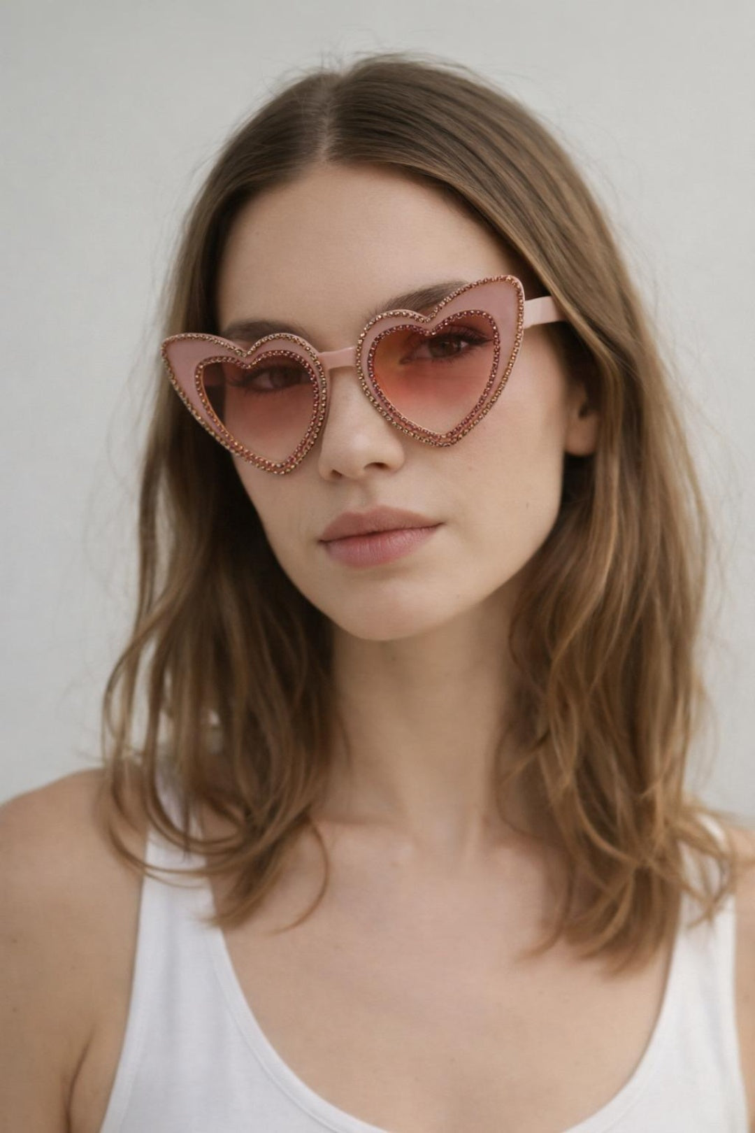 Heart Shape Diamonte Sunglasses In Pink