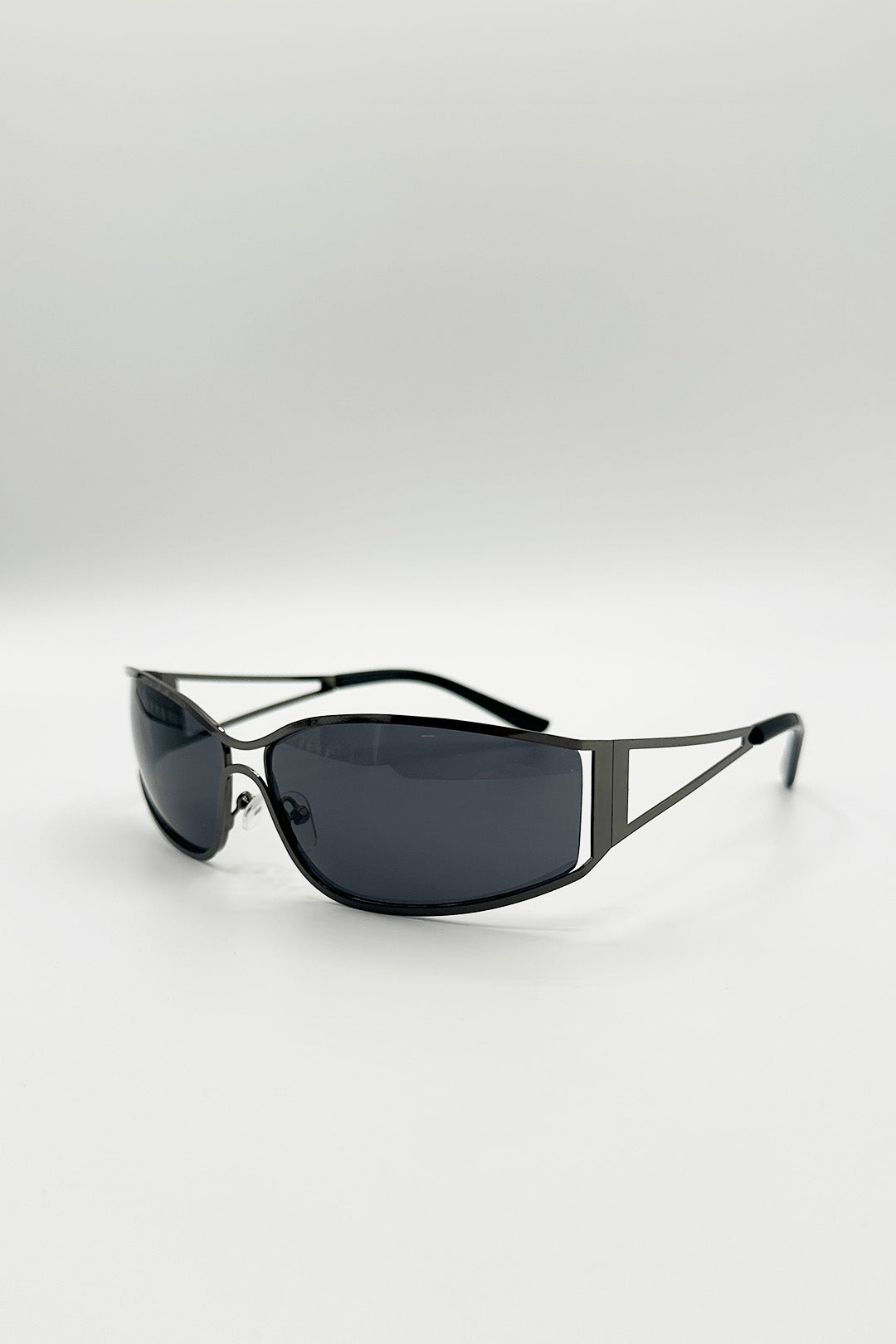 Retangle Wrap Around Metal Sunglasses In Gun Metal