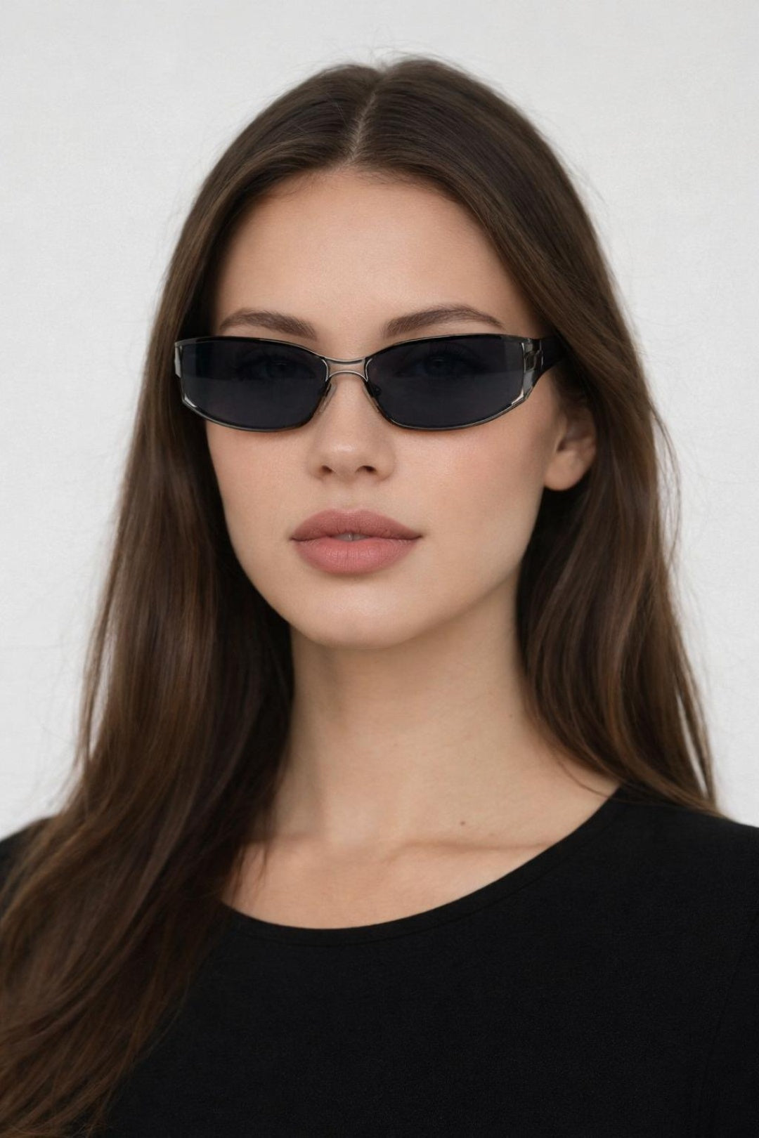 Retangle Wrap Around Metal Sunglasses In Gun Metal