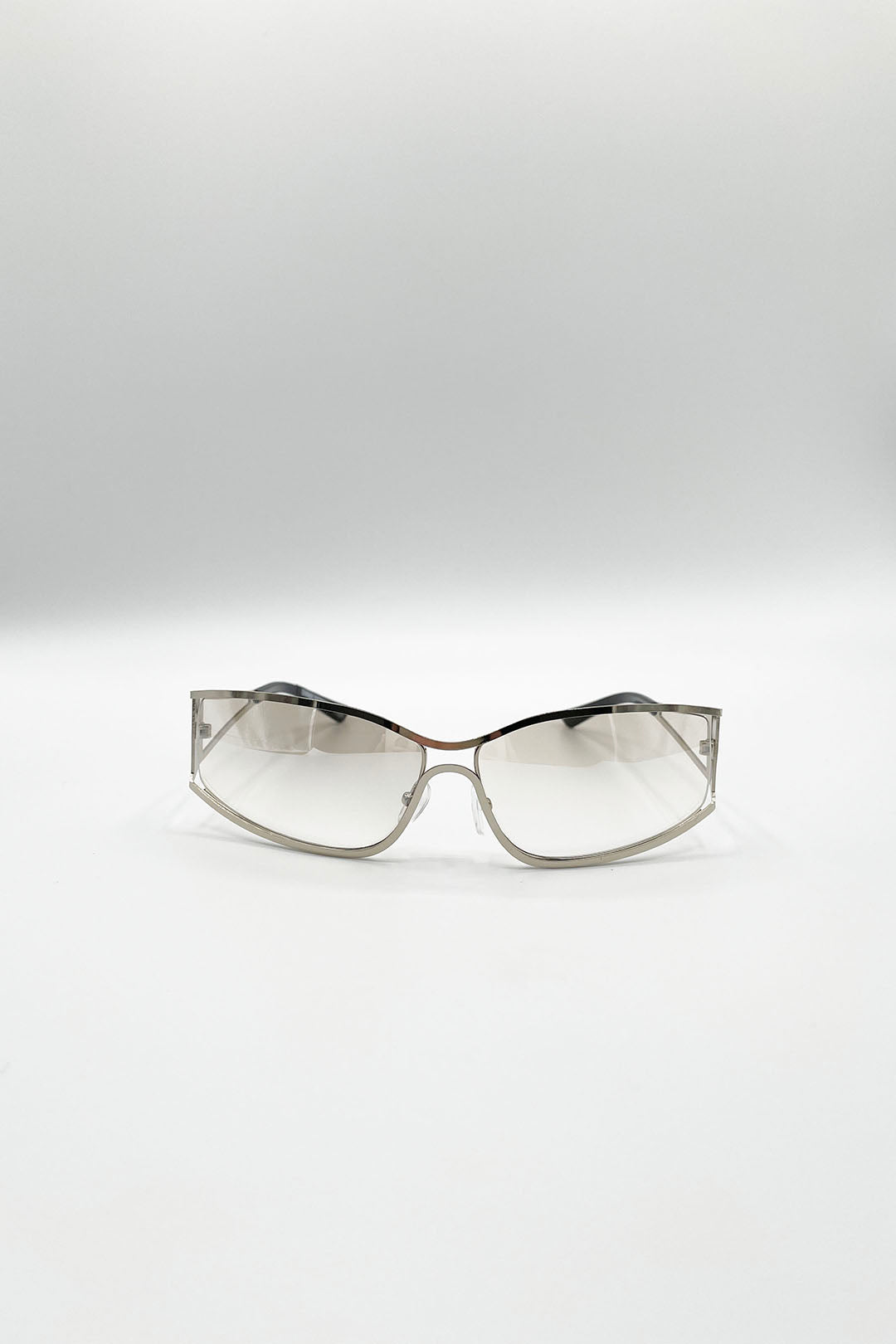 Retangle Wrap Around Metal Sunglasses In Sliver