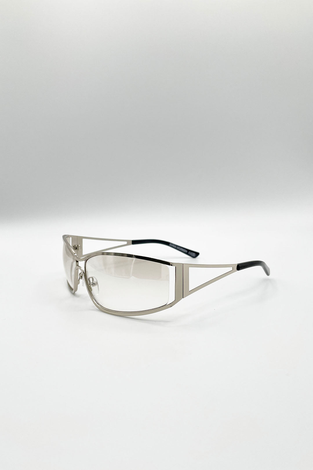 Retangle Wrap Around Metal Sunglasses In Sliver