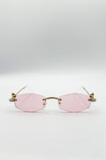 Rimless Oval Diamante Sunglasses In Pink