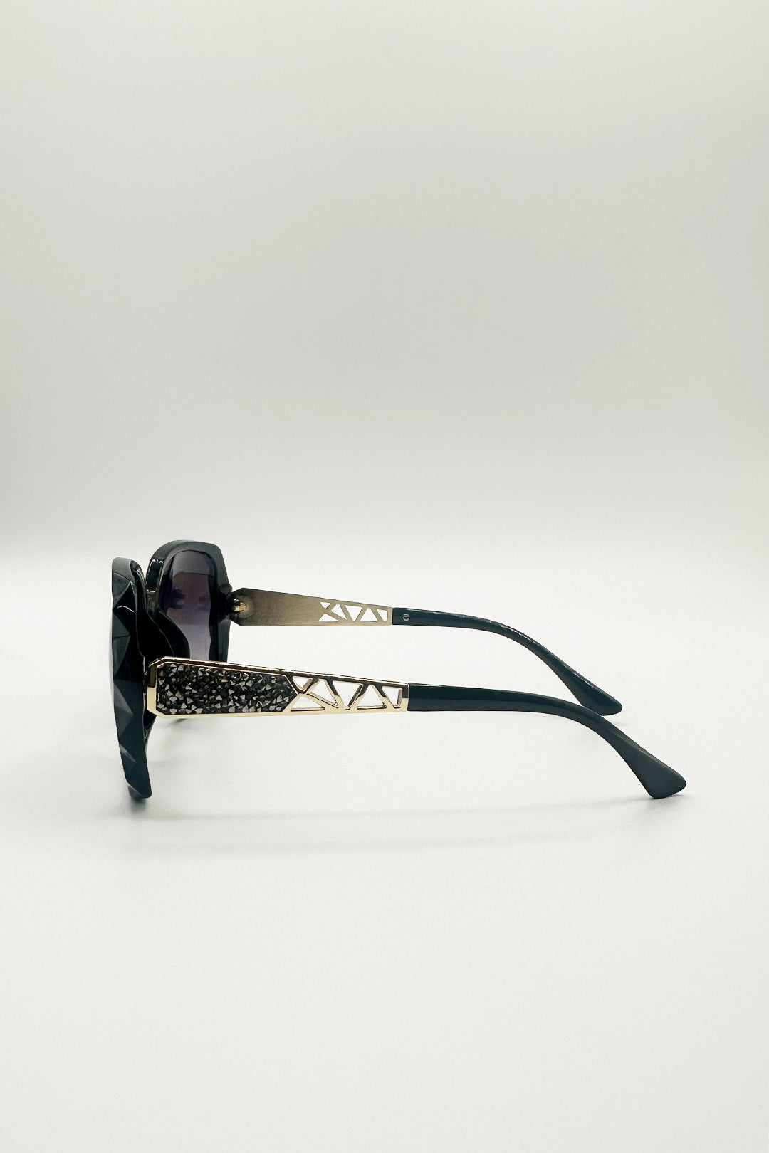 Round Square Side Detail Sunglasses In Black
