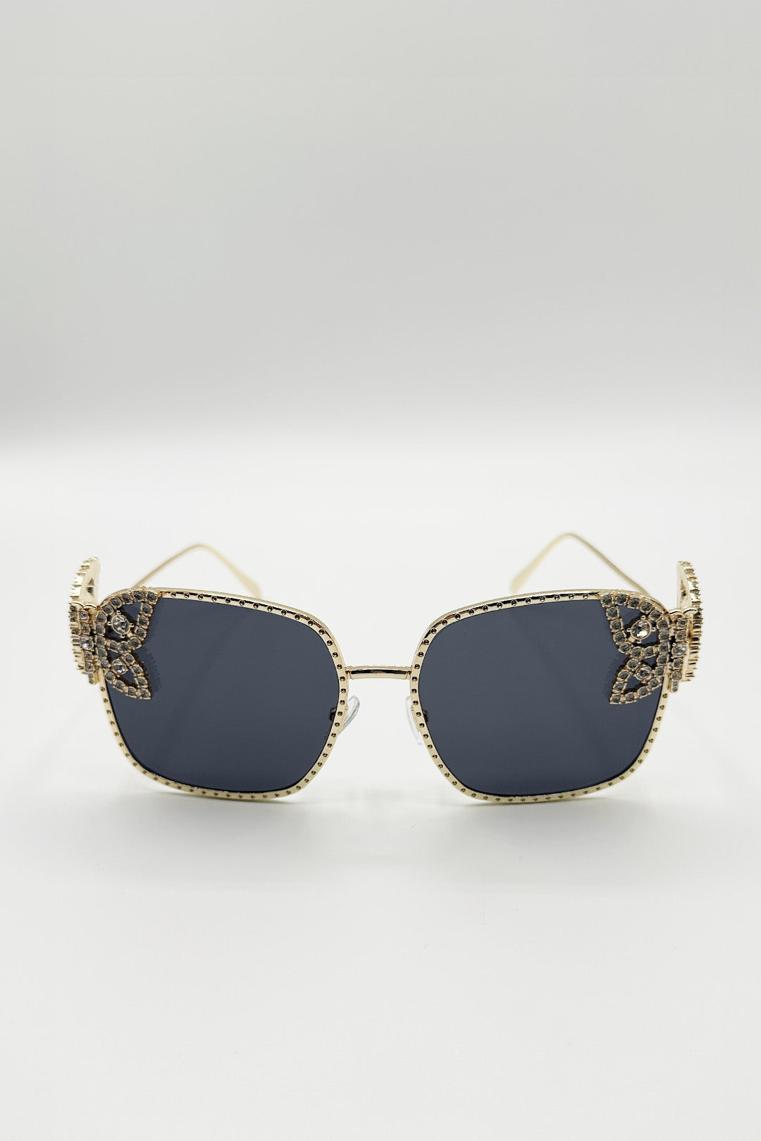 Square Oversized Diamante Detail Sunglasses In Black