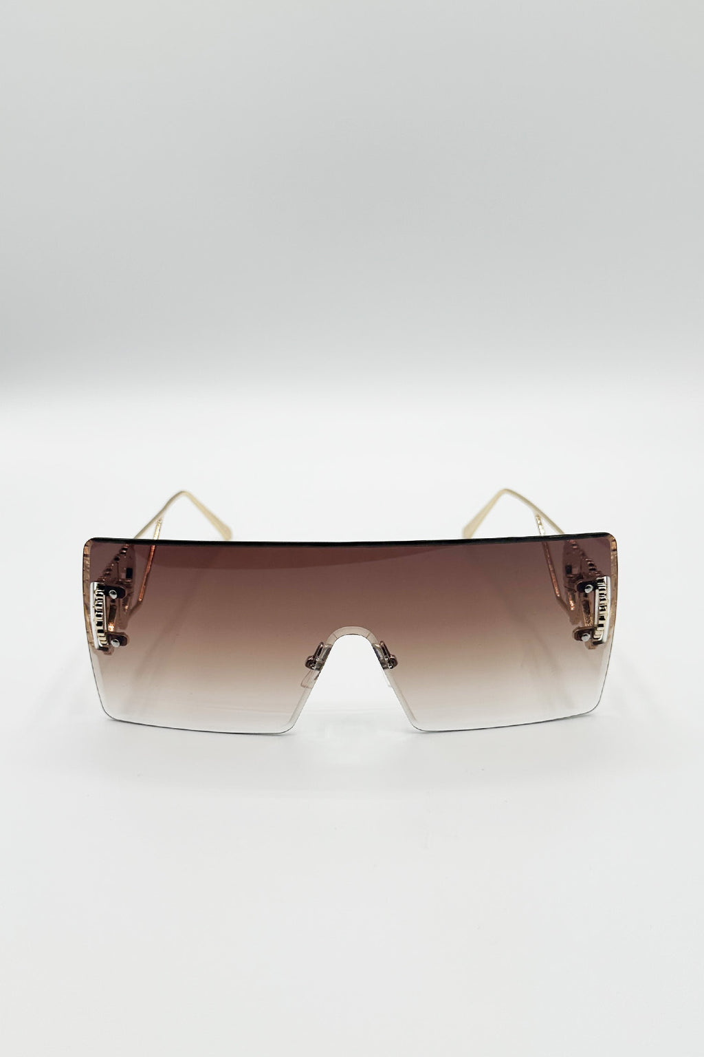 Flatop Rimless Heart Detail Sunglasses In Brown