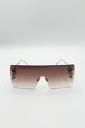 Flatop Rimless Heart Detail Sunglasses In Brown