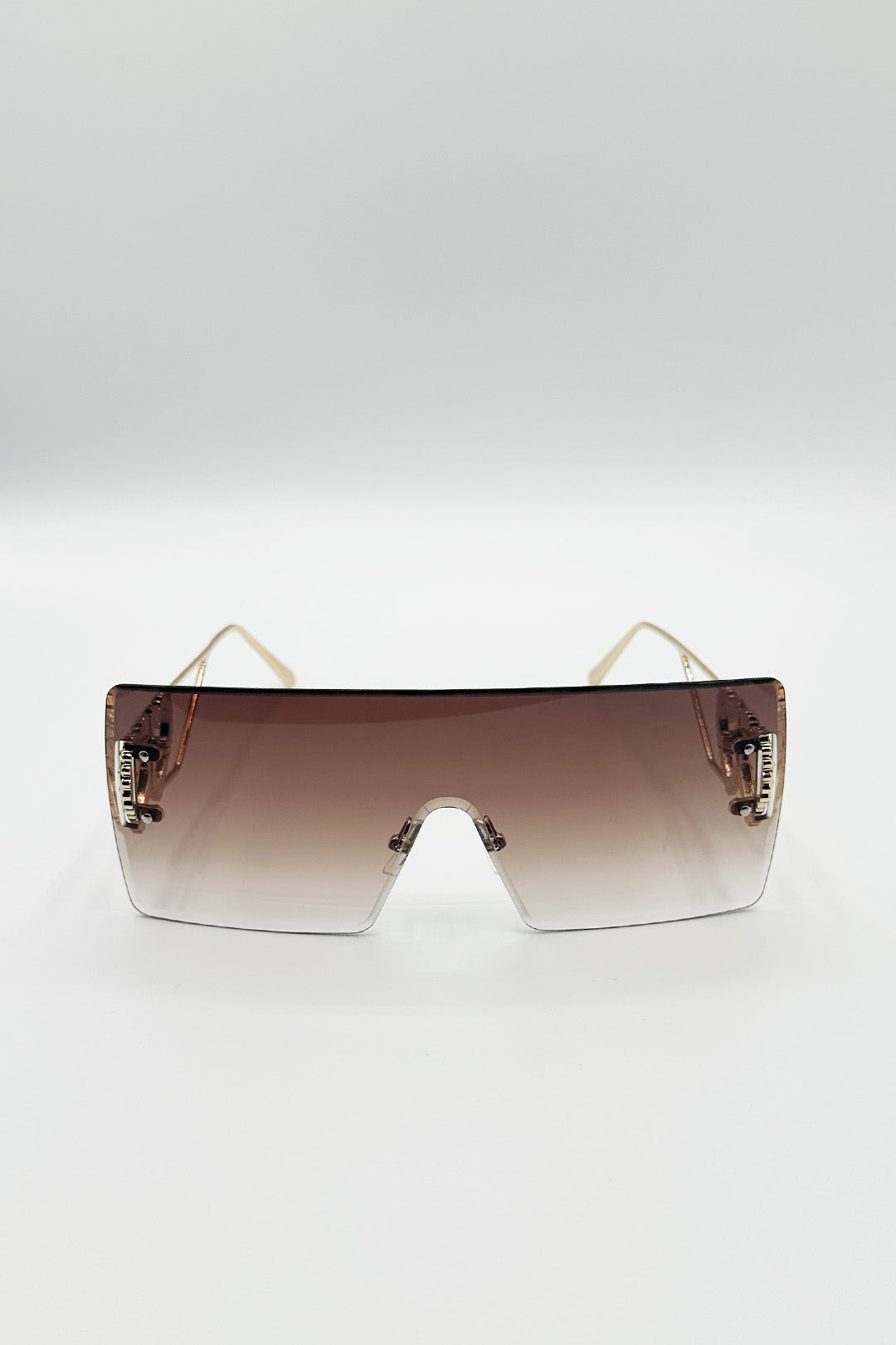 Flatop Rimless Heart Detail Sunglasses In Brown