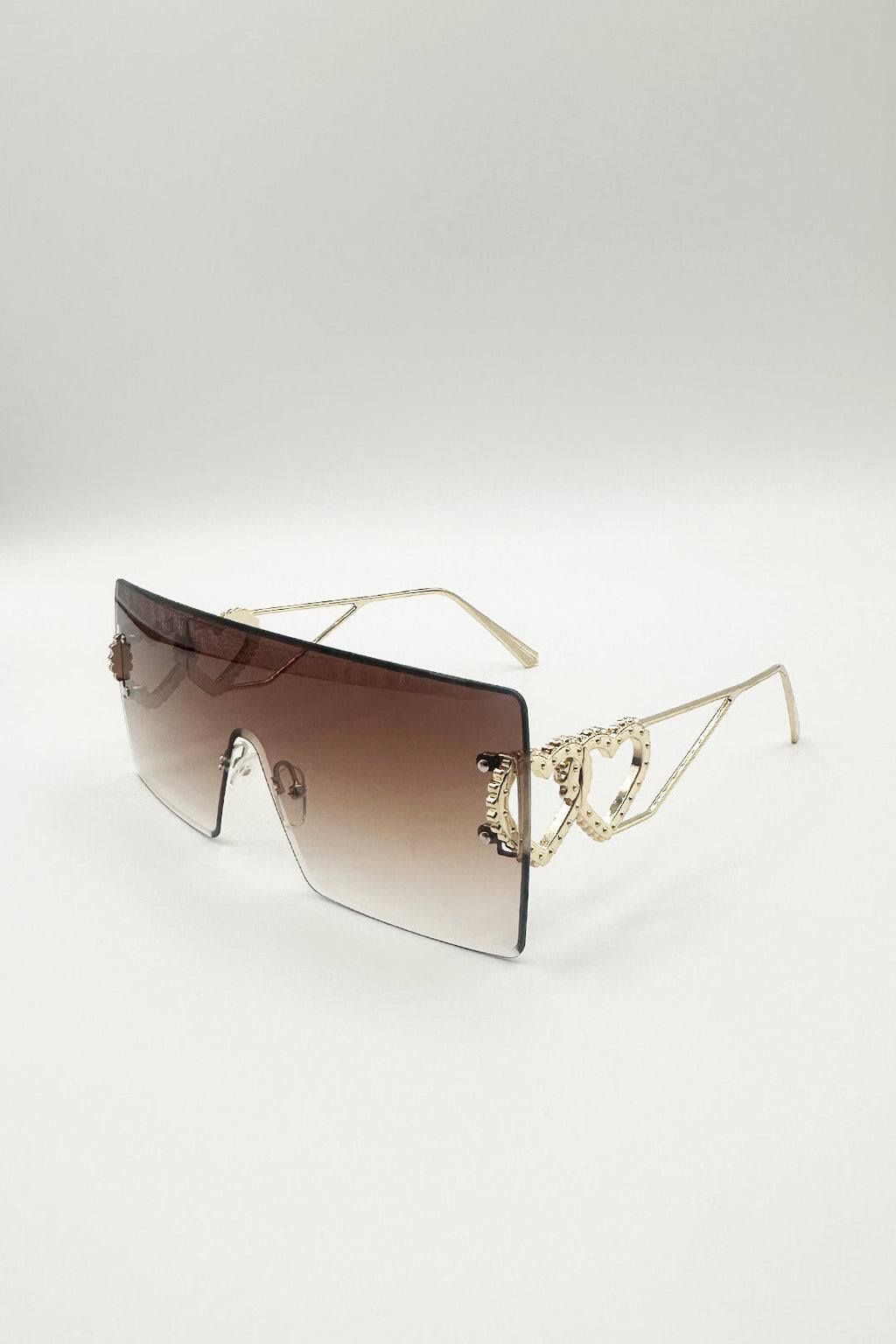 Flatop Rimless Heart Detail Sunglasses In Brown