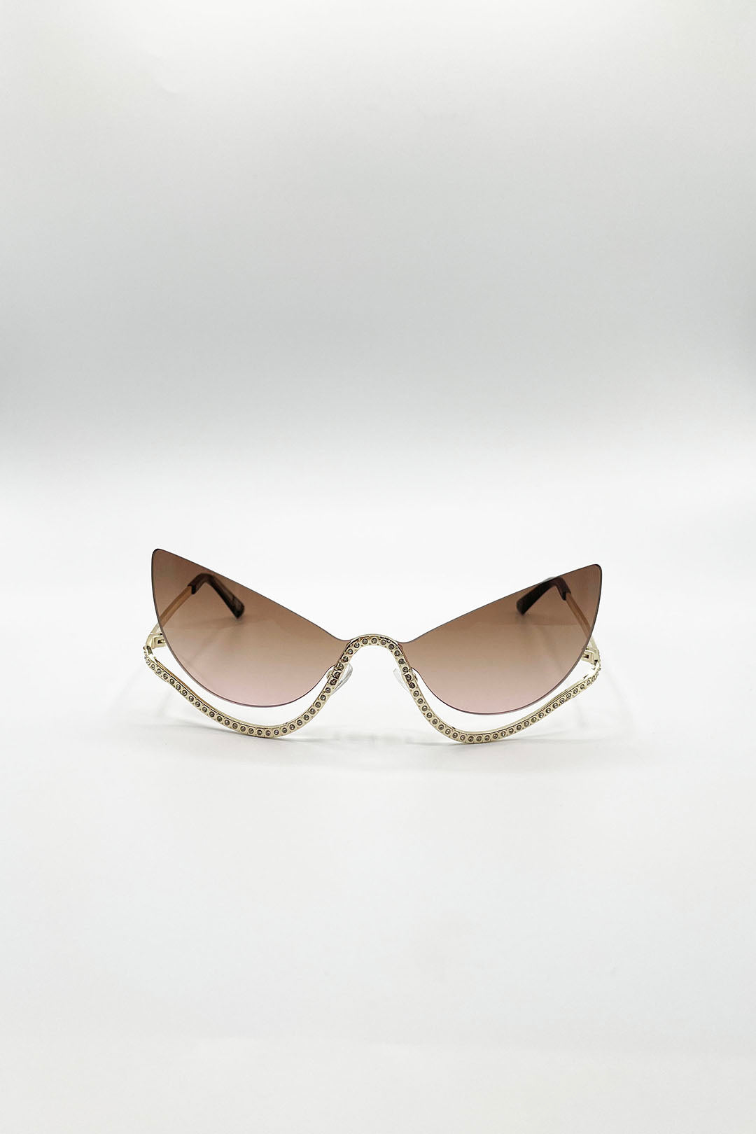 Butterfly Dimante Rimless Sunglasses In Brown